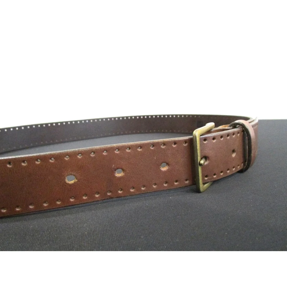 Gap Brown Leather Perforated Edge Brass Buckle Belt Women Sz S, 30
